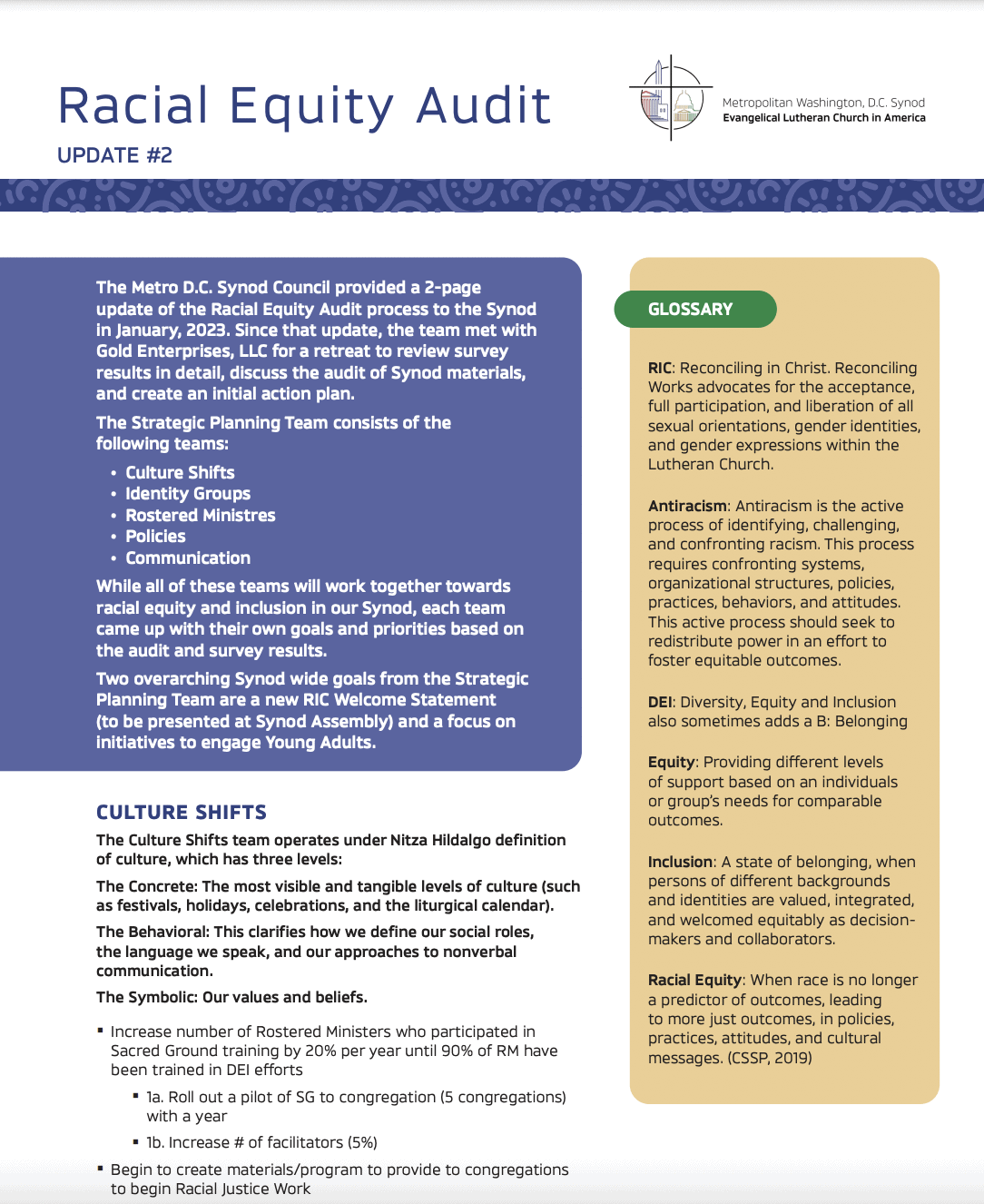 Racial Equity Audit - Update #2 | Metro DC - ELCA